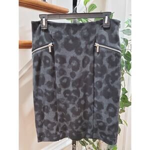 Michael Kors Womens Gray Leopard Print Polyester Side Zipper Pencil Skirt Size 6